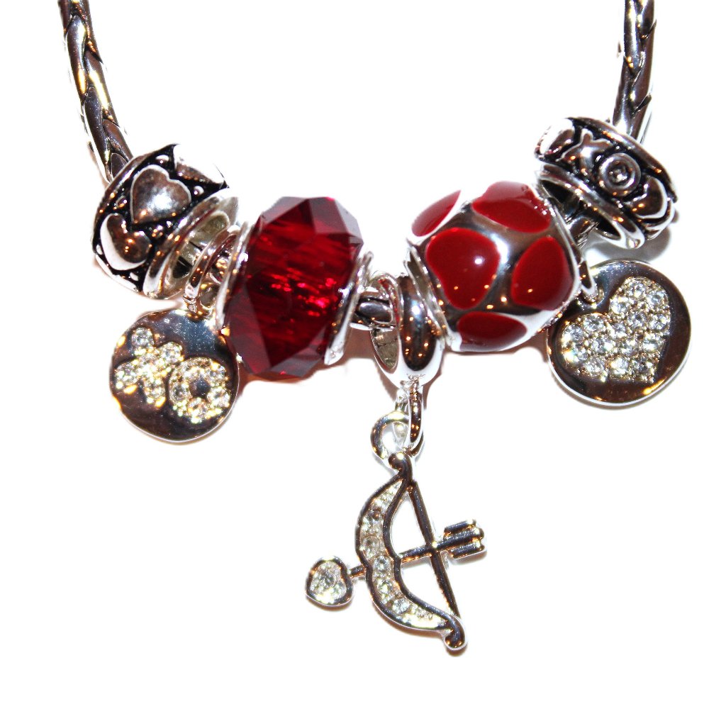 Davinci Charm Bracelet 825 W 7 Beads - Valentines Day Hearts Cupid Red Cz 37$